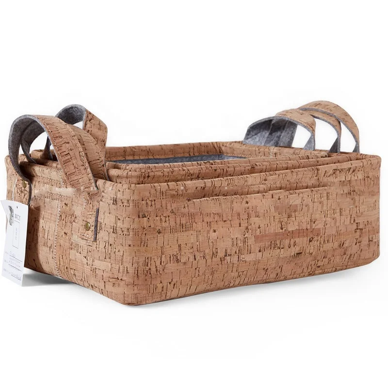 

ODM Factory Custom Eco-friendly Recycled Cork Leather Felt Storage Basket Set With Handle