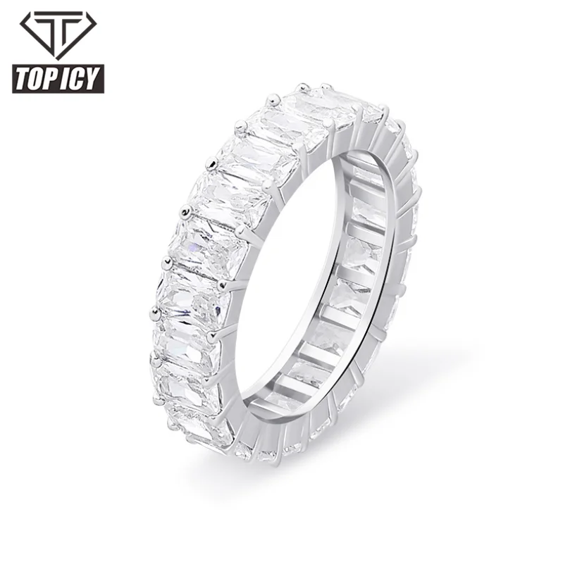 

Manufacturer direct sale fashion jewelry baguette diamond shiny 925 sterling silver ring cz stone wedding rings women iced rings, Gold, silver