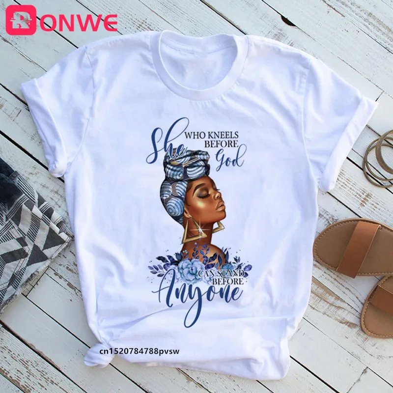 

Beauty African Lady Women T shirt African Black Girl History Month Female T-shirt Melanin Tee Shirt,Drop Ship, White