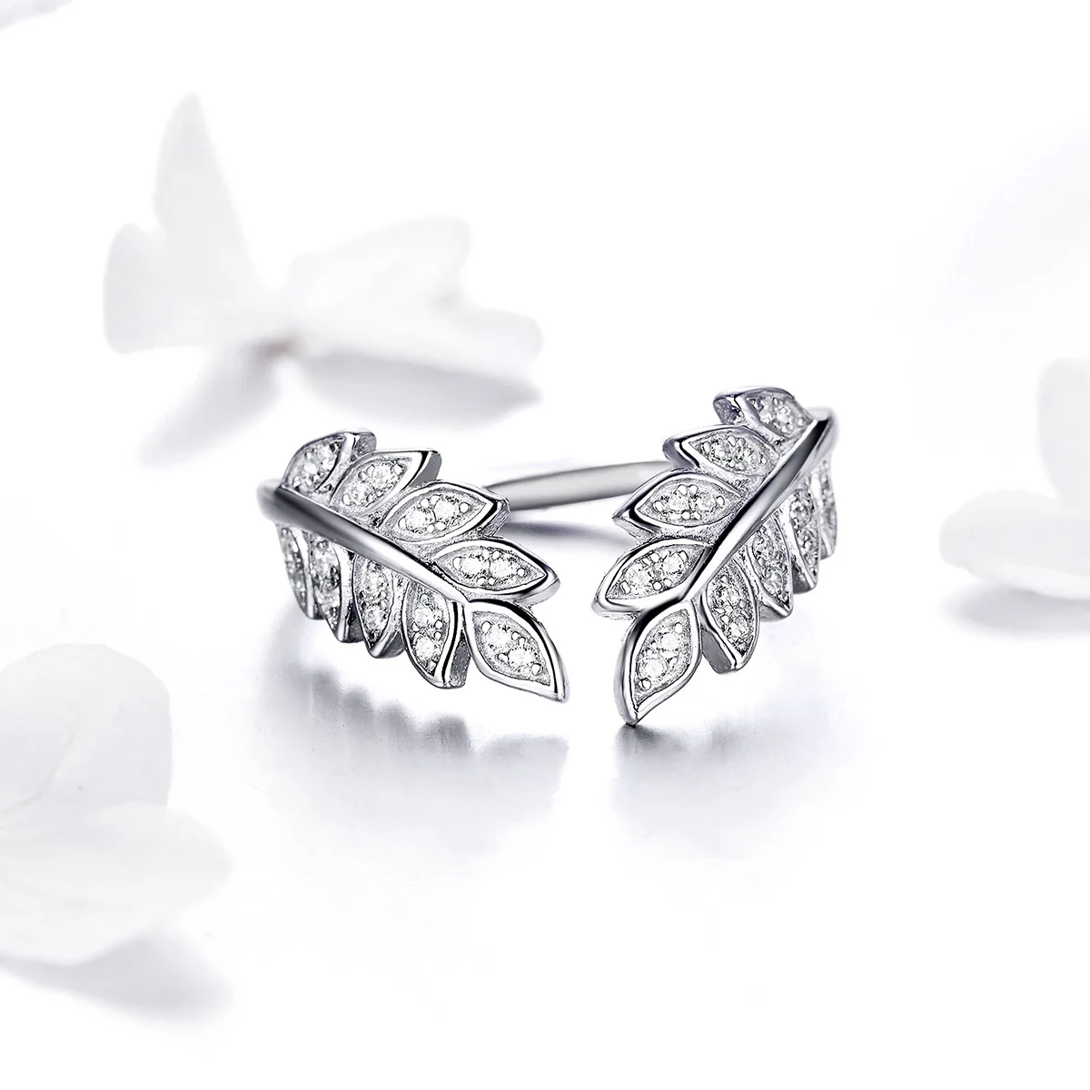

New Product Fine 925 Silver Leaf Open Finger Adjustable Ring Women Jewelry