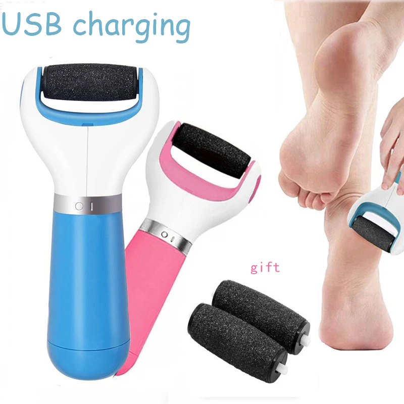 

Electric Foot file Care Tool Feet Hard Dead Skin Removal Battery Power Foot USB Exfoliator Heel Callus Remover Pedicure Device, Blue/pink