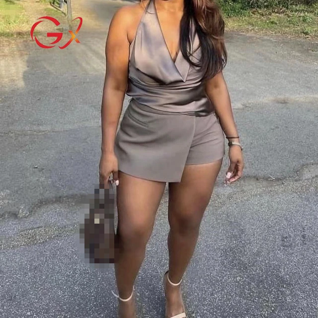 

GX9863 fashion boutique summer casual suit street wear sleeveless halter tops and shorts 2 piece set women clothing