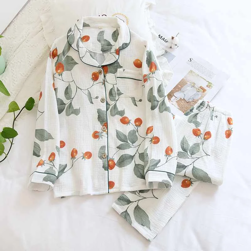 

2021 spring and autumn new ladies sleepwear 100% cotton long-sleeved home wear comfortable plus size summer thin sleepwear women, Required