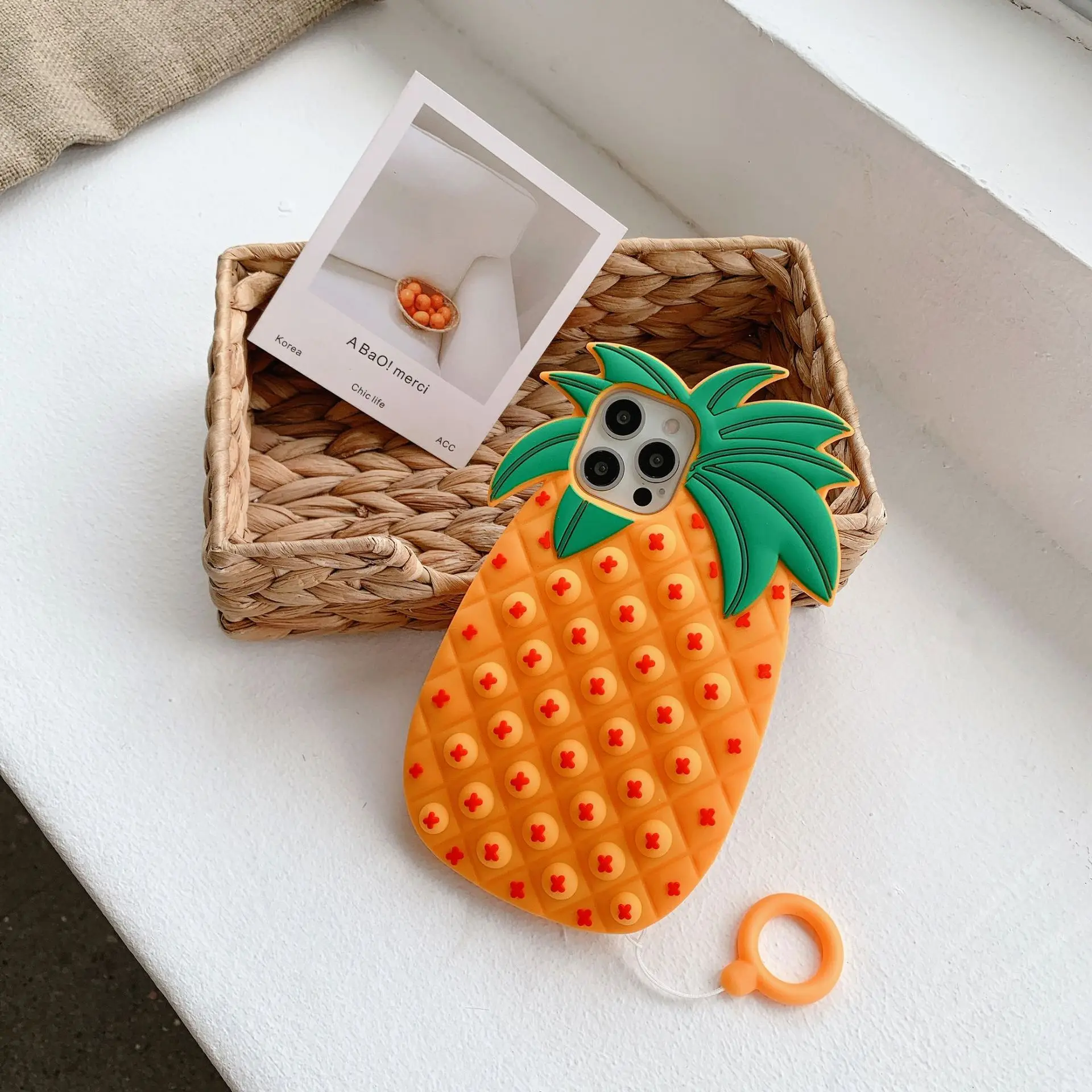 

Wholesale pineapple cute decompression bubble fidget toy designer soft silicone phone case