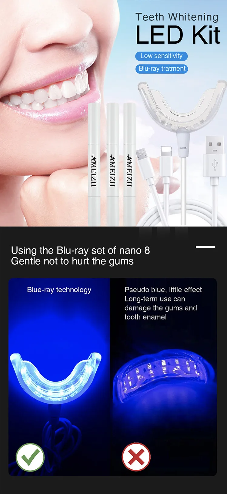 Oem Wireless Teeth Whitening Lamp Kits Tooth Bleaching Gel Pen Led