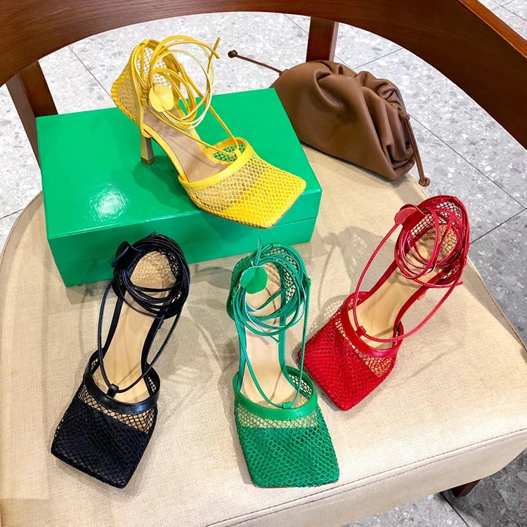 

Popular style luxurious brand and sexy mesh square toe customization heel shoes for women, Rosegold