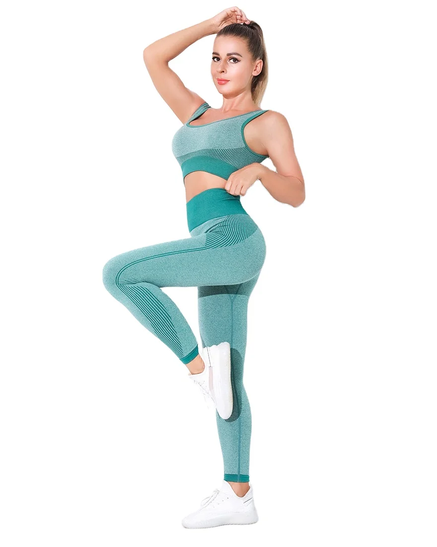 

Two-piece Green High Waist Seamless high waist leggings plus size seamless short sets yoga bra and leggings