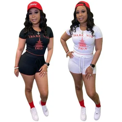 

Knitted Ribbed Two Piece Set For Woman Jogger Pants Shorts Summer 2 Piece Set Women Drop Ship, Black , white