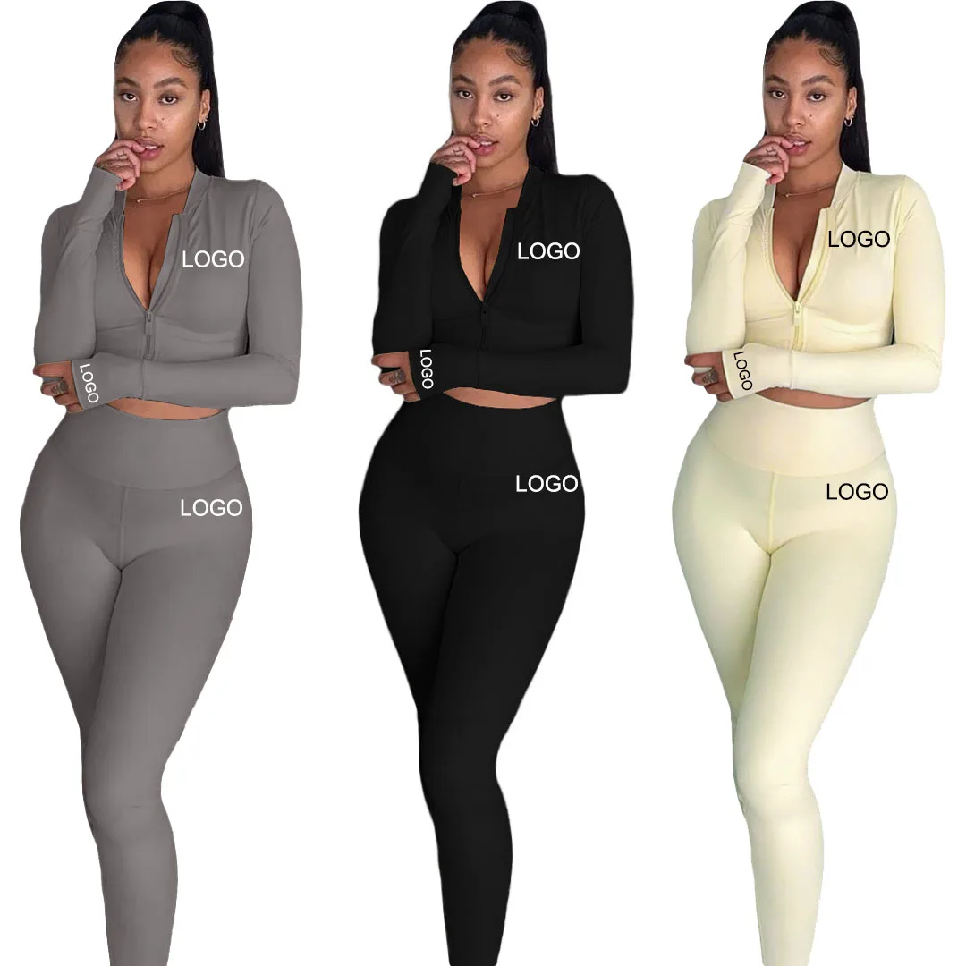 

Plain Two Piece Jogger Set Women Plus size Womens Jogger 2 Piece Tracksuit Sets Custom Crop Top Workout Clothing Woman Sweatsuit