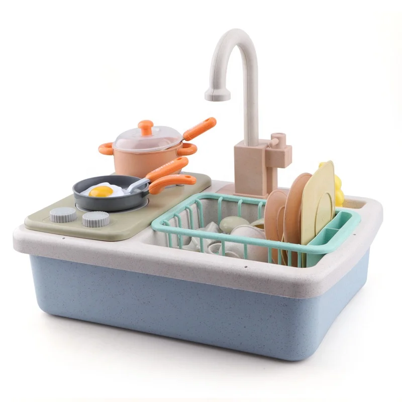 Set Of 21pcs Children Bioplastic Electric Dishwasher Playing Toy With