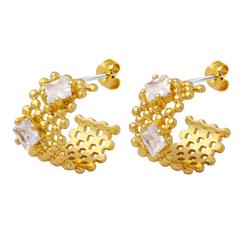 

MARONEW Women Tarnish Free Jewelry Wholesale 18K Gold Plated Stainless Steel Zircon Pave Studs Earrings