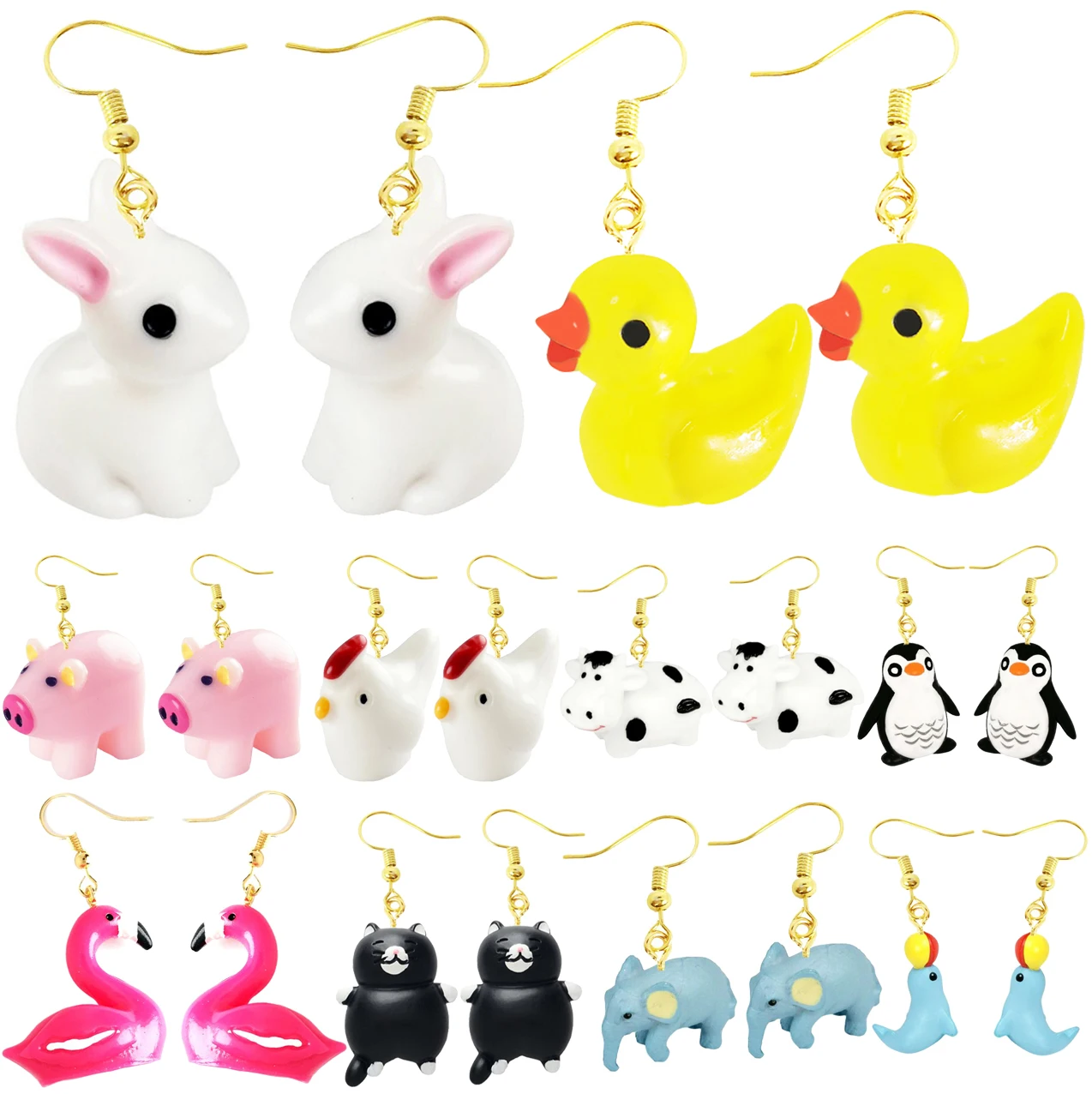 

Earrings For Women Girls 3D Birthday Lovely Jewelry Duck Rabbit Animal Cow Flamingo Kids Children's friendship Gift