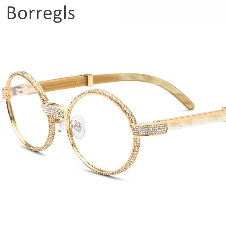 

Borregls High Quality Buffalo Horn Glasses Men Round Luxury Diamond Round Buffs Eyeglasses Frames for Women 7550179