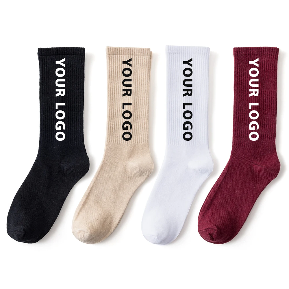 

Uron No minimum order quantity to design your own high quality fashion embroidery jacquard custom logo cotton men crew socks