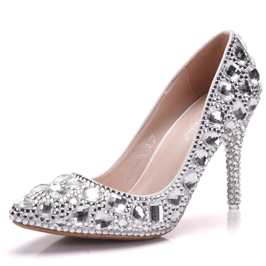 

S0245B 2021High quality new fashion large size high heels crystal rhinestone high heels wedding shoes women's sandals