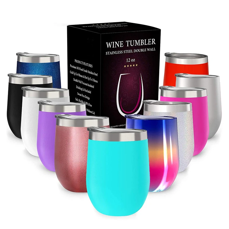 

Blanks sublimate coated DIY printing travel tumbler cups stainless steel double wall 12 oz sublimation blank wine glass with lid, Customized available