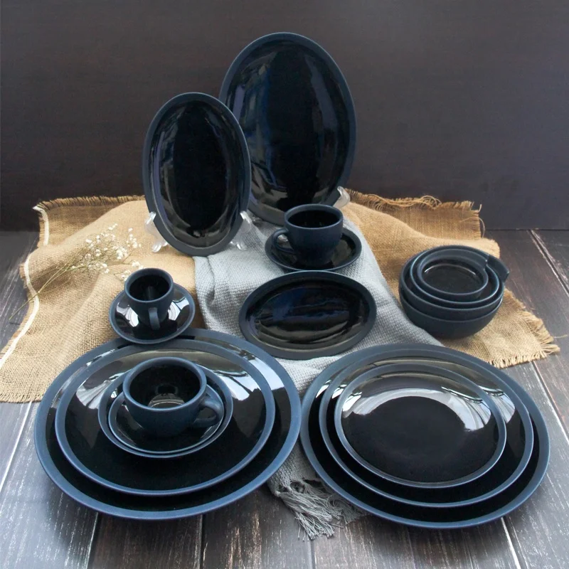 

Korea style high quality home/restaurant/hotel porcelain cheap ceramic dark blue glazed tableware set, As picture or customized