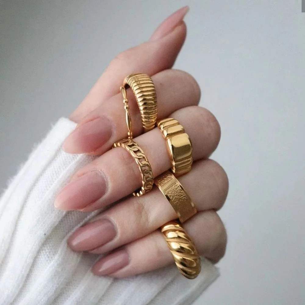 

Stainless Steel Croissant Braided Twisted Signet Chunky Dome Ring Stacking Band Women Men Jewelry Minimalist Statement Rings