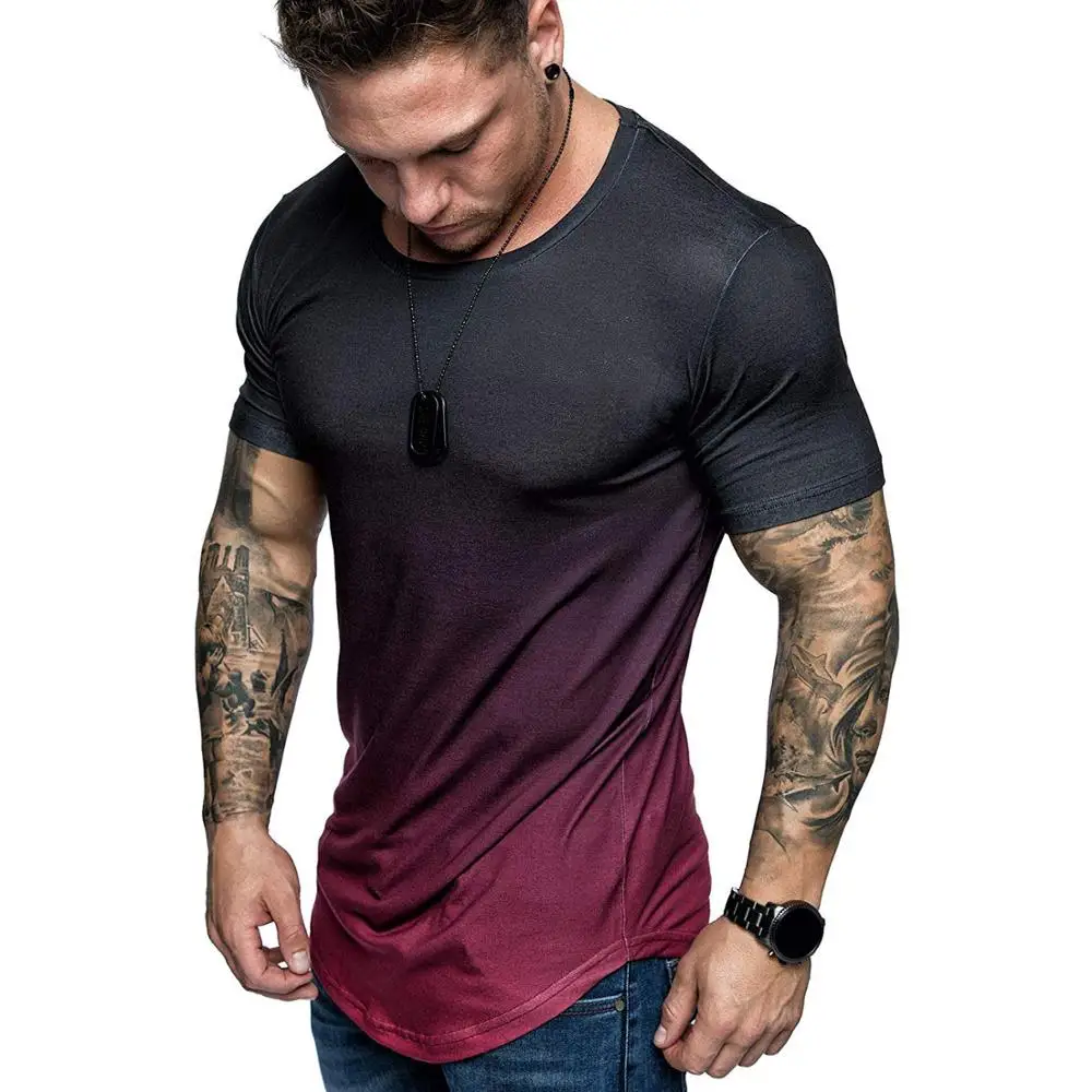 Men's Short Sleeve Digital Print Muscle Fit sport Elastic Gym Bodybuilding Fitness Shirt 2019