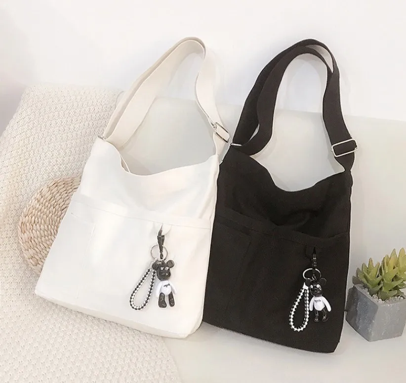 

korea style 16S without logo can custom logo cotton canvas shoulder bag tote bag girls shopping bag