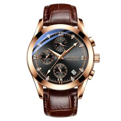 

Men Luxury Automatic Multifunctional Night Light Quartz Watch Fashion Waterproof Calendar Sports Leather Strap Wrist Watch