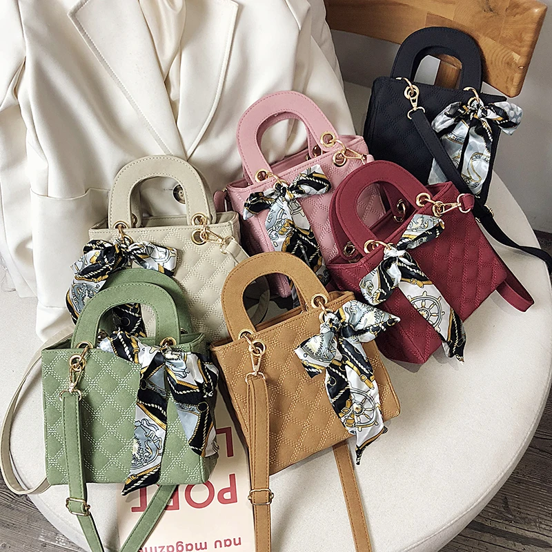 

Spring Summer Personality Dazzle Fashion Color Female Mini Shoulder Crossbody Women Bag PU Leather Crossbody Bags with Scarves