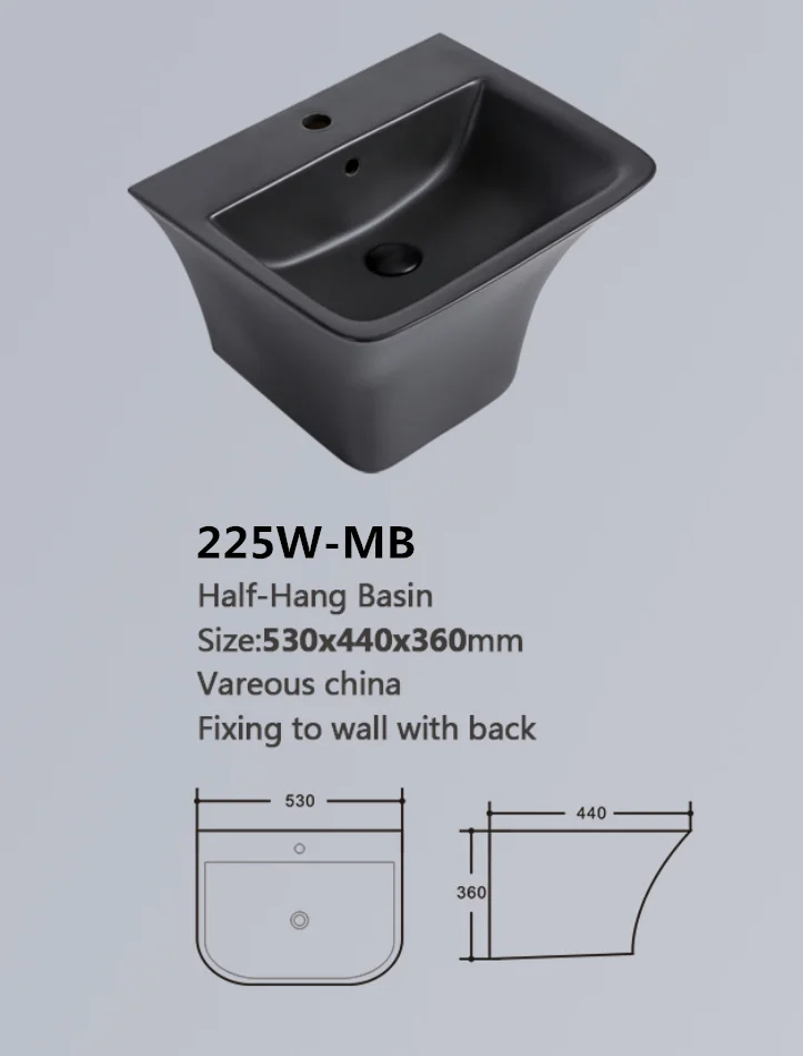 Ceramic half-hang basin matt black  wash basin china bathroom wall hung basin