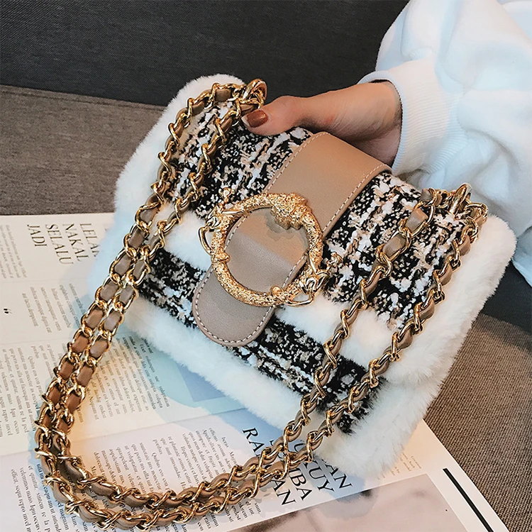 

EF056 2021 New autumn and winter plush designer handbag square purse handbags for women chain