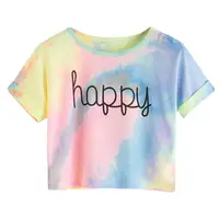 

2020 Factory price Hot sale Crop Top Multicolor print letter sexy women Tie-Dye T-Shirt