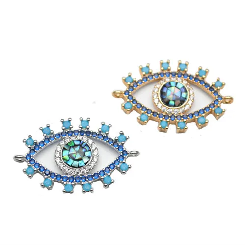 

CZ Zircon Pave Rhodium Gold Plated Evil Eye Abalone Shell Charms for Necklace Bracelet Making, Pic