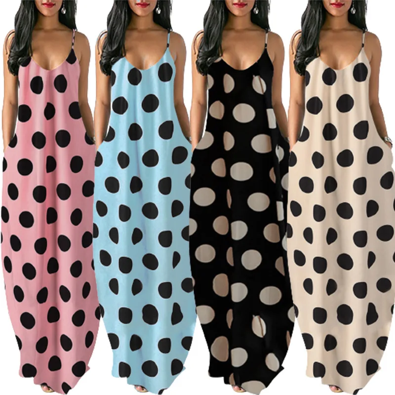 

Women's Plus Size Polka Dot Print Deep V Neck Tank Dress