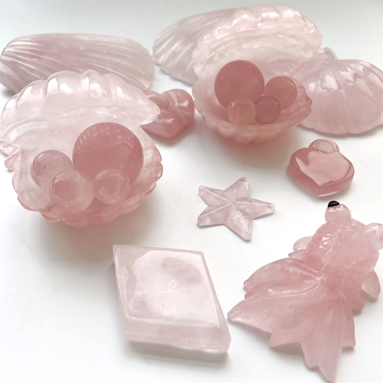 

Natural Crystals Plate Shell Healing Stone Loving Rose Quartz Shell