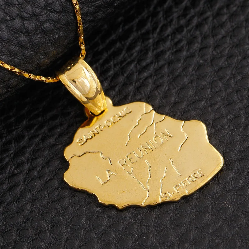 

2021 New Arrival Map Jewelry Brass Country Map Pendant Necklace Reunion Islands Map Necklace For Patriot, Picture color