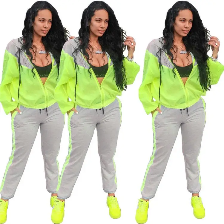 

YH C90331 Women casual fluorescent long sleeve sport suit two piece pants set for fall winter wear