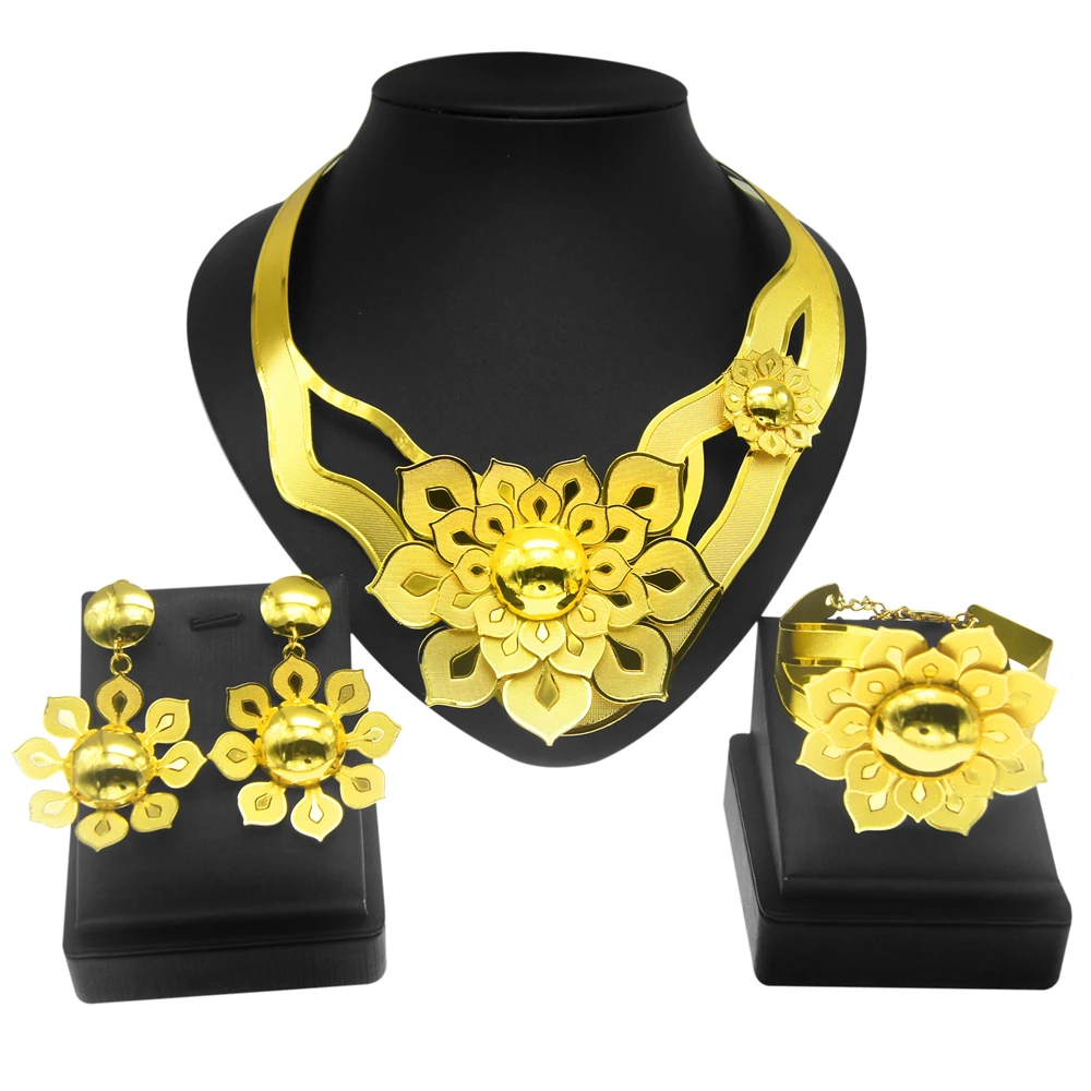 

Yulaili Hot Sale Exquisite Romanian Gold Style Necklace Jewelry Set Women Dating Party Gold Plated Fashion Jewellery Sets