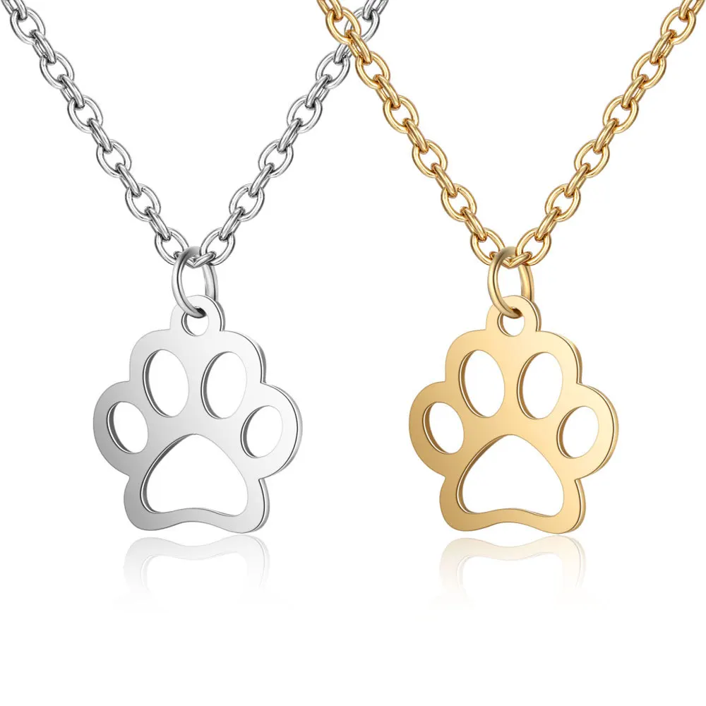 

Gold Plated Dog Paw Print Pendant Necklace Simple Stainless Steel Animal Paw Print Pendant Necklace