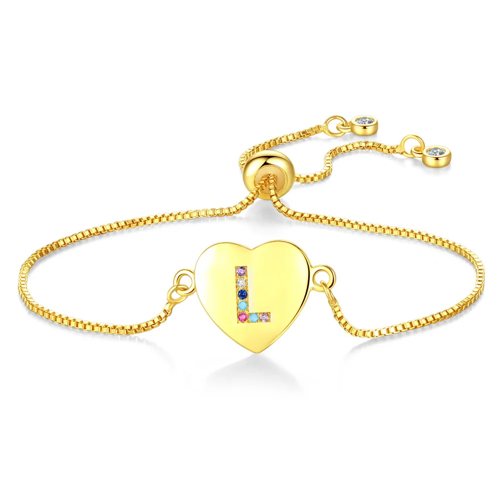 

2019 Fashion Custom Personalized Letter Heart With Zircon Cz Charm Bracelet Gold Plated Brass Bracelet Jewelry For Women Men, Gold/customized