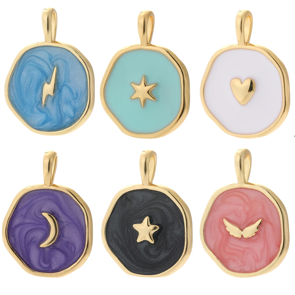 

Fashion Star Heart Moon Wings Lightning Pendant Colorful Enamel 18k Plated Jewelry Charms Gold Charm Diy For Jewelry Making