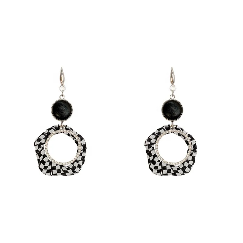 

High Quality Jewelry Hip Pop Leather Earring Fashion Women Big Drop Earring, White+black