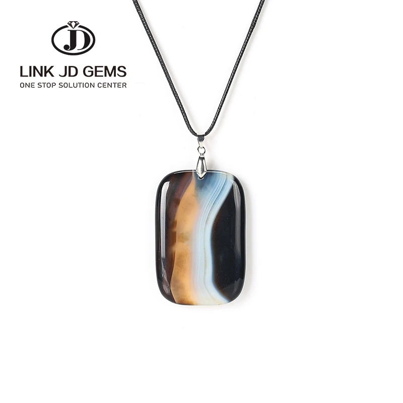 

JD Natural Stone Black Veins Agates Cabochon Bead for DIY Pendant Jewelry Accessories Black Flatback Striped Agate Pendants 1Pcs
