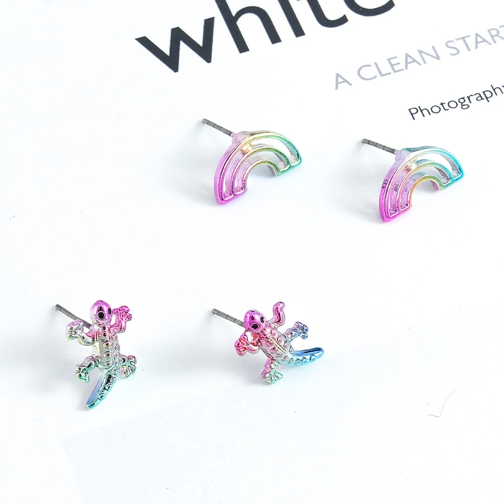 

Veijer Cute Rainbow Color lizard Small Animal Rainbow Stud Kids Earrings Girls, Colorful