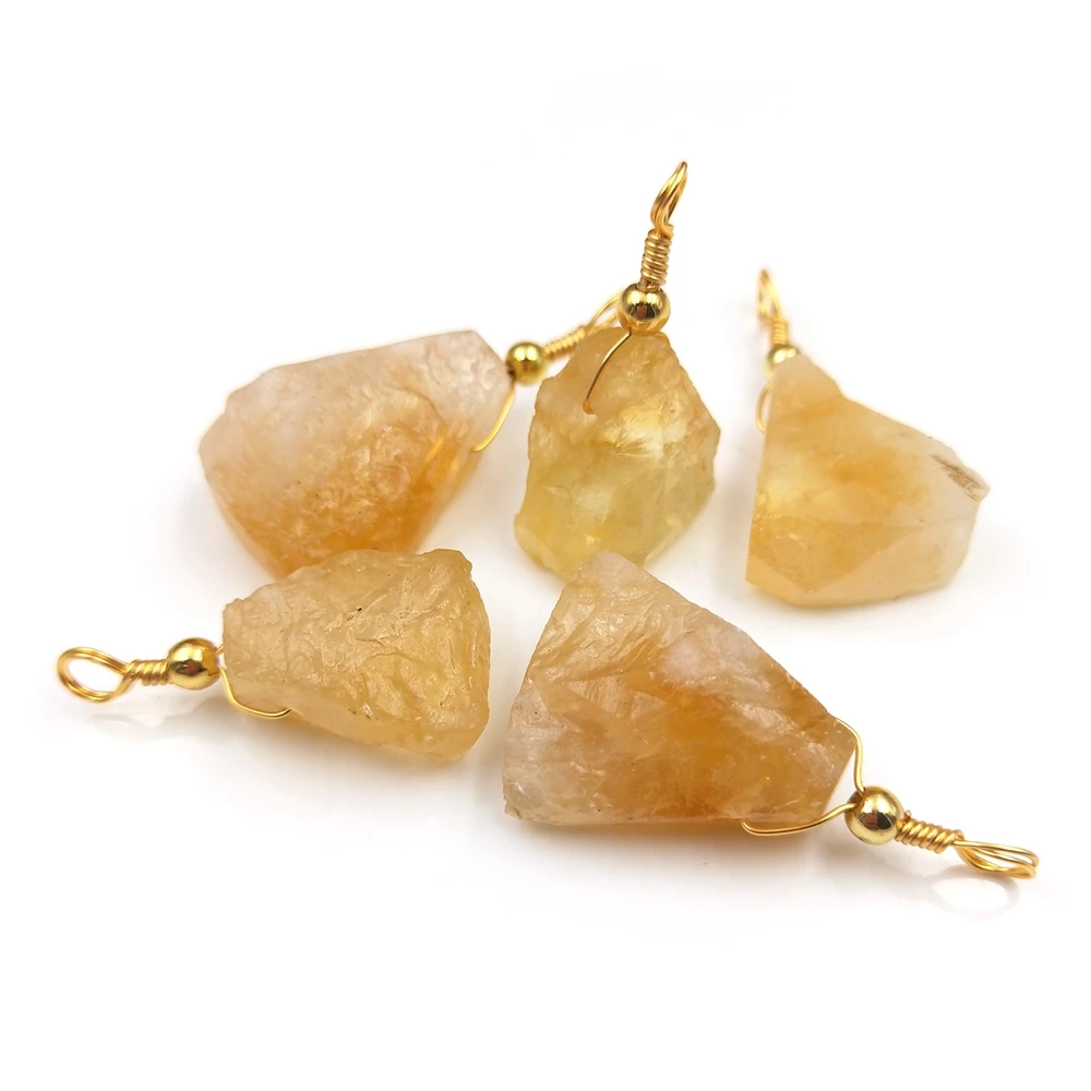 

2022 Amazon hot selling natural gemstone irregular raw crystal stone yellow citrine pendant hand wire jewelry charm Lemon Quartz