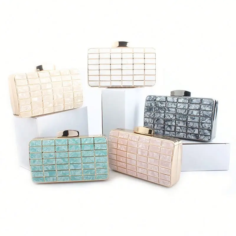

2020 Luxury Small Square Marble Acrylic Ladies Party Mini Clutch Bag Box Evening Chain Purse Handbags