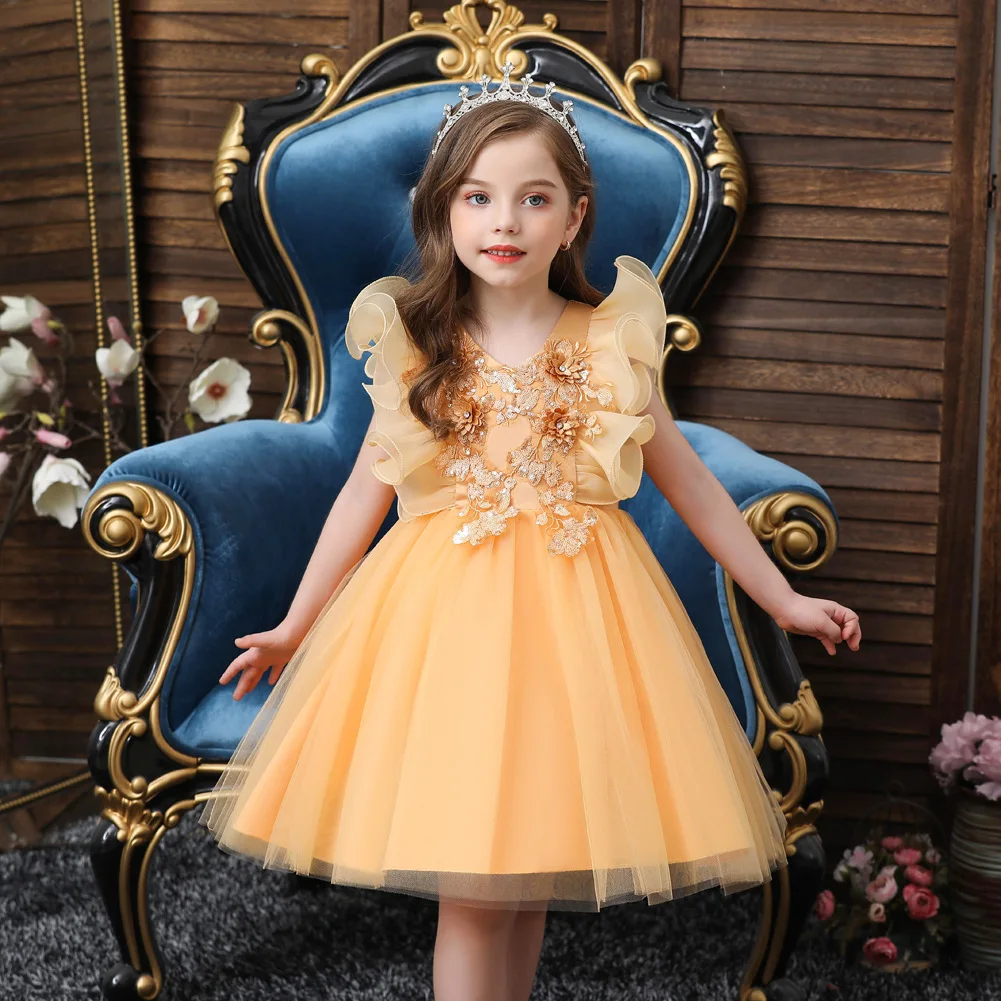 

New Arrival A-Line Straight Backless Bow White Lace Embroidery Sheer Tulle Flower Little Girl Dress Bridesmaid Dress, Red