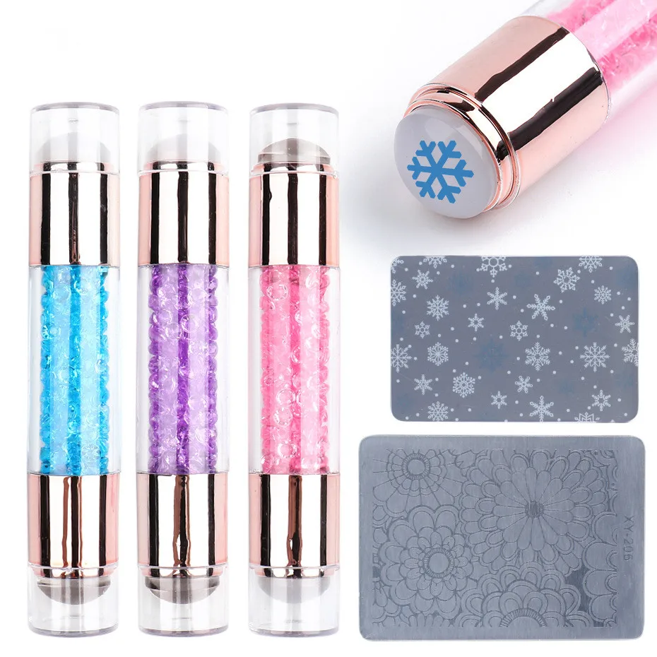 

Nail Stamper Set Clear Silicone Stamp For Nails Plastic Scraper Polish Manicure Nail Stamping Plates, 4 colors