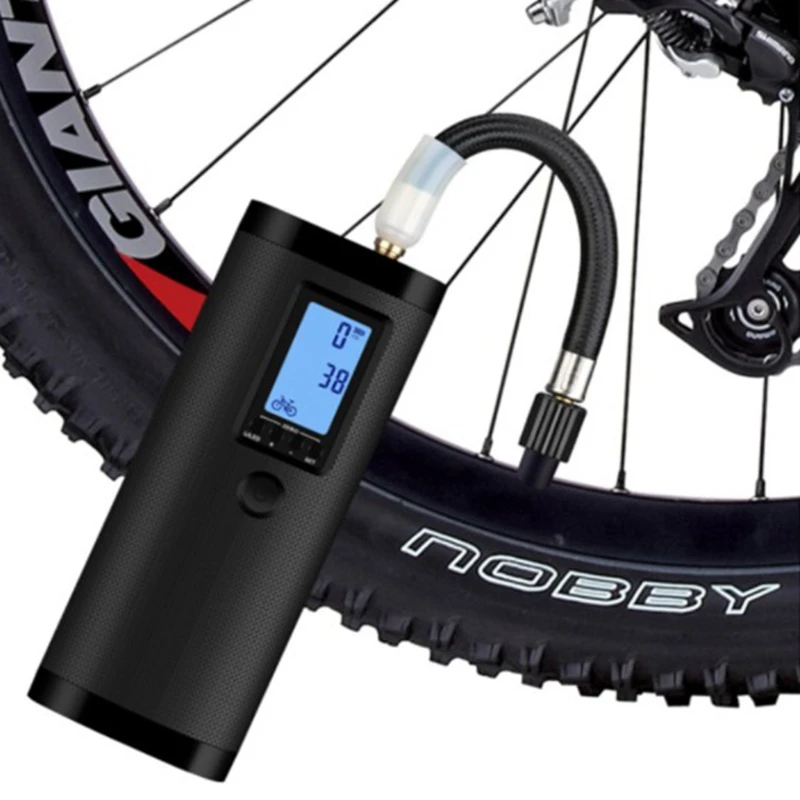 

ABS 2000 mAh 80 Lumens USB Rechargeable Multi Function Intelligence Tire Pump Bicycle Pump, Black