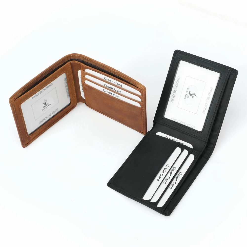 

Custom Logo Rfid Blocking Minimalist Slim Crazy Genuine Leather Wallet Men, Customized color