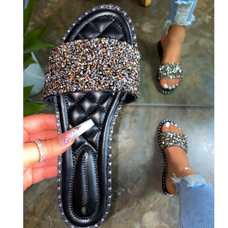 

Women's Shiny Flat Sandals Summer Bling Slippers Slippers Glitter Beach Casual Shoes D0239-1, Picture shows