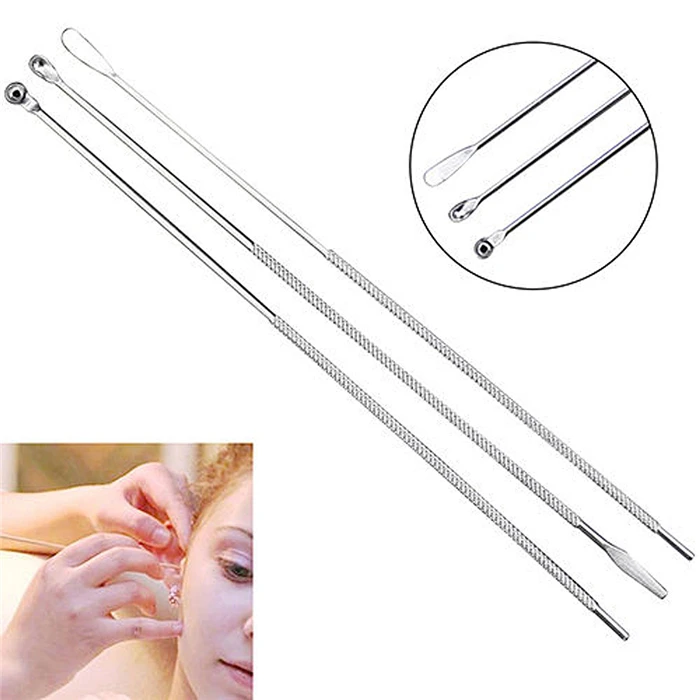 

High QUality 3Pcs/set Stainless Steel Ear Pick Curette Wax Earpick Removal Remover Ear Scoop Spoon Cleaner Tools, As the picture