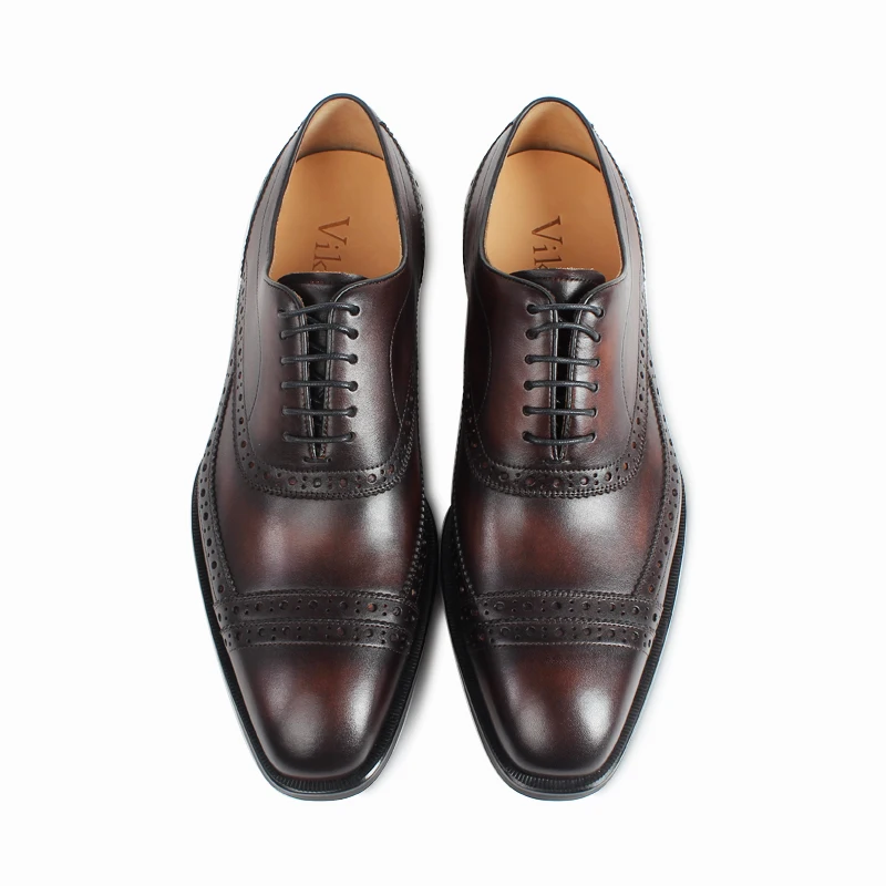 

Vikeduo Hand Made Dark Brown Retro Style Classic Brogues Custom Luxury Leather Shoes Men Dress Shoes Oxford